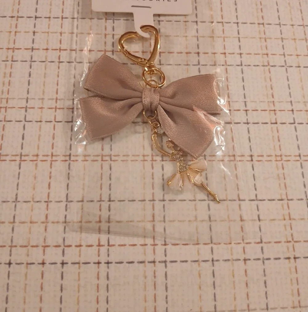 Bow and ballerina Bag Charm With Heart Clasp